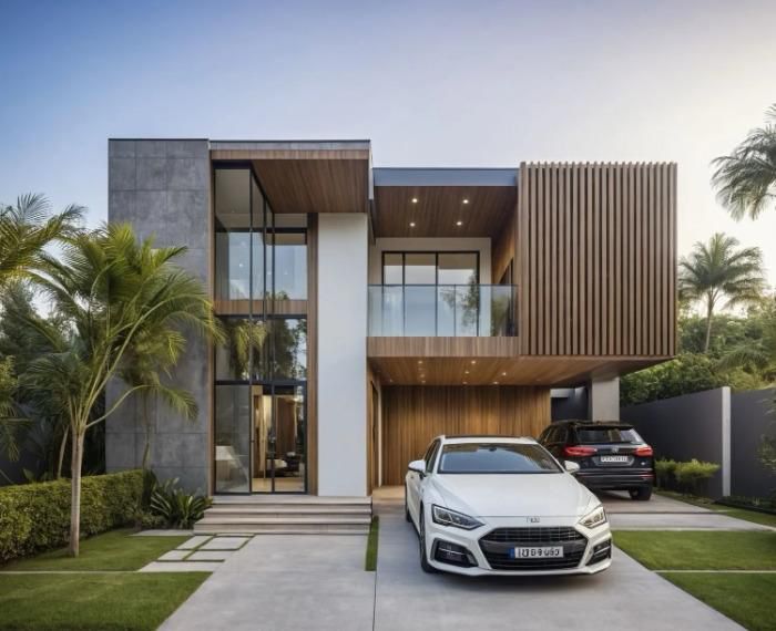 Casa moderna com fachada em madeira e concreto - Reccon Construtora Blumenau